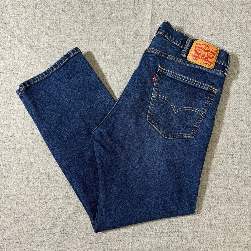 Levi Strauss 505 Men 38x30 Dark Wash Straight Fit Jeans Denim